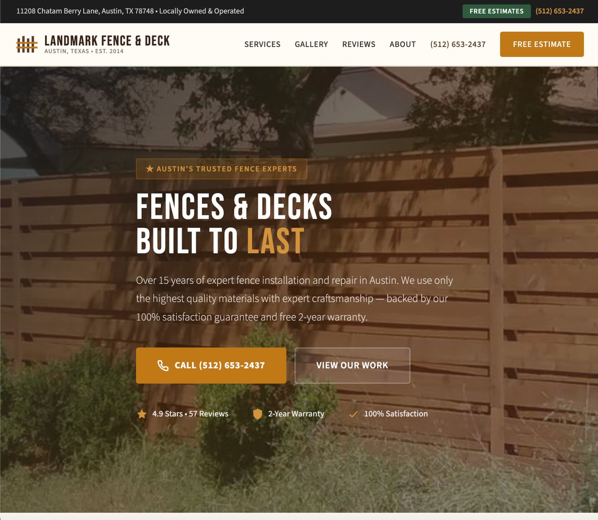 Website preview for Landmark Fence & Deck