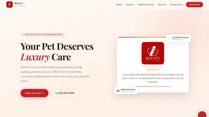 Reese's Pet Sitting website